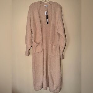 Fashion Nova Long Open-Front Pocket Cardigan - Beige